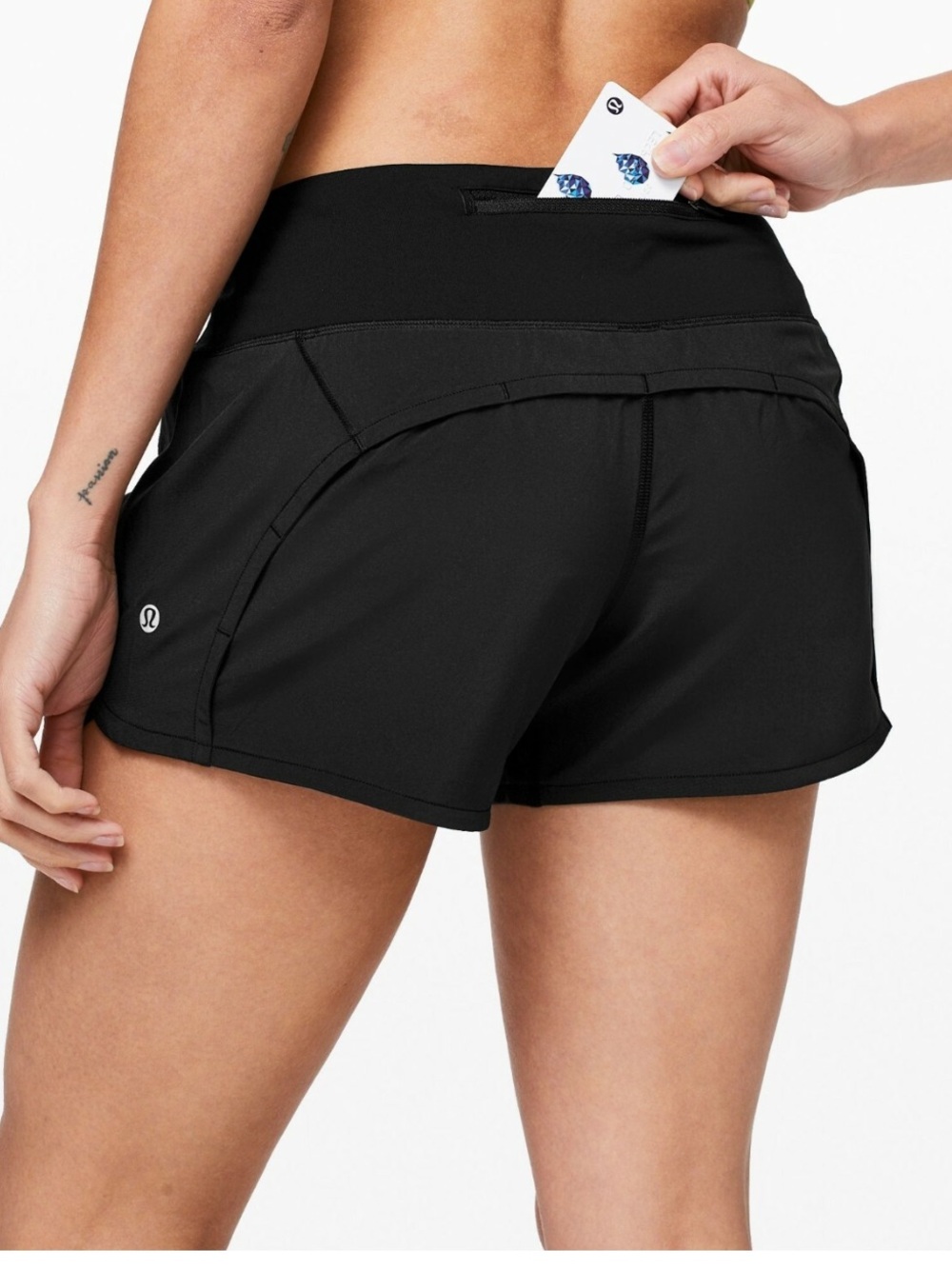 lululemon athletica Black 4” Run Shorts with Back Pocket